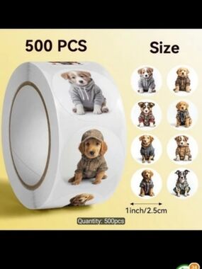 500 Pcs Dog Adhesive Sticker Roll New